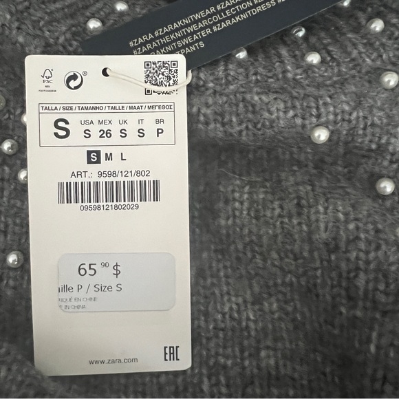 Zara Crop Pearl Sweater Small - Picture 6 of 7